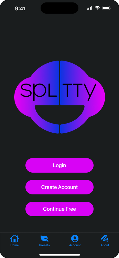 splitty login screen mockup